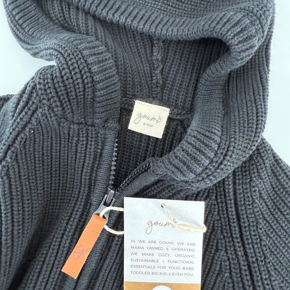 Goumi Kids Black Knit Full Zip Hooded Sweater 6-12 Months - Picture 6 of 8